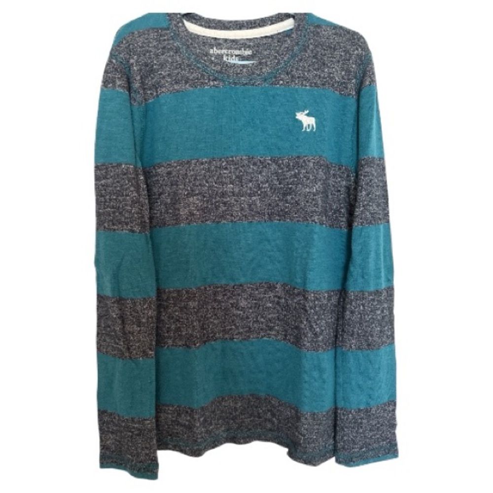 Abercrombie & Fitch Boys Blue and Gray Striped Long Sleeve Shirt